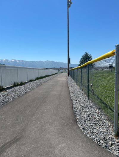 Paved walking path through the park