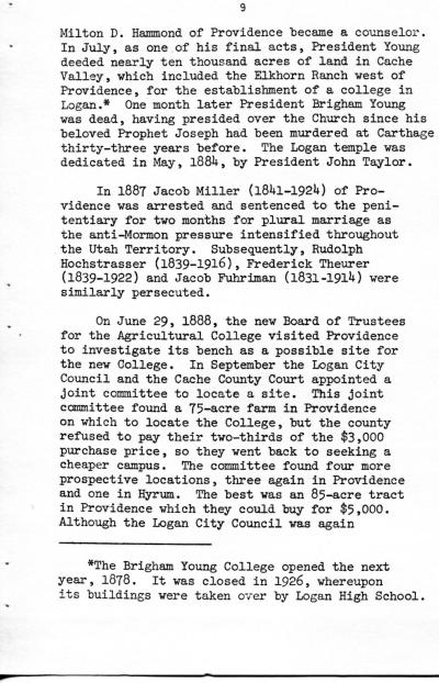 Providence Utah History written by Doran Baker
