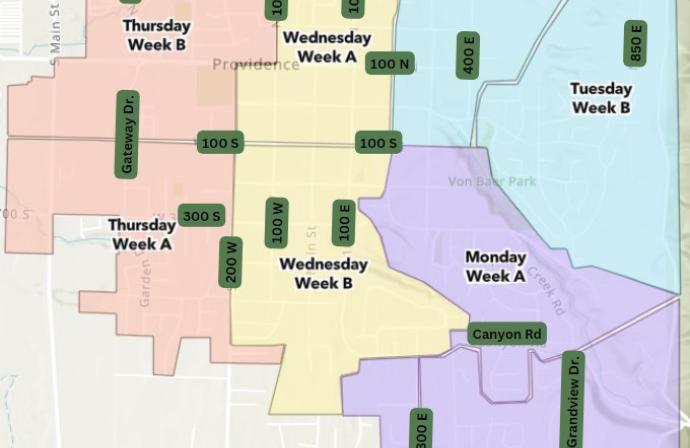 A map shows the different sections and pickup schedule for waste collection in Providence. 